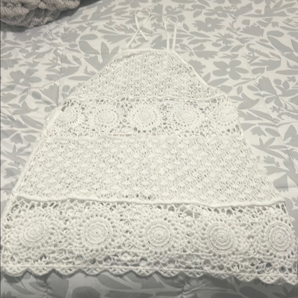 Hollister Ivory Crochet Halter Top Swim Cover Up Sz XL